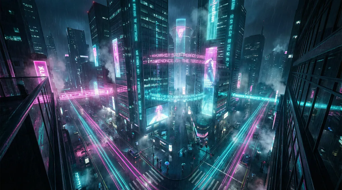 和搜子同屋的日子2国语中字 竖屏短剧平台首页背景 - 赛博朋克都市夜景